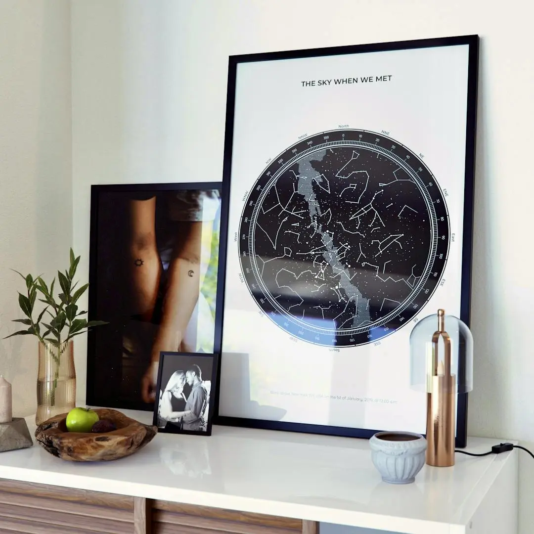 Under Lucky Stars Star Map - Black White Frame
